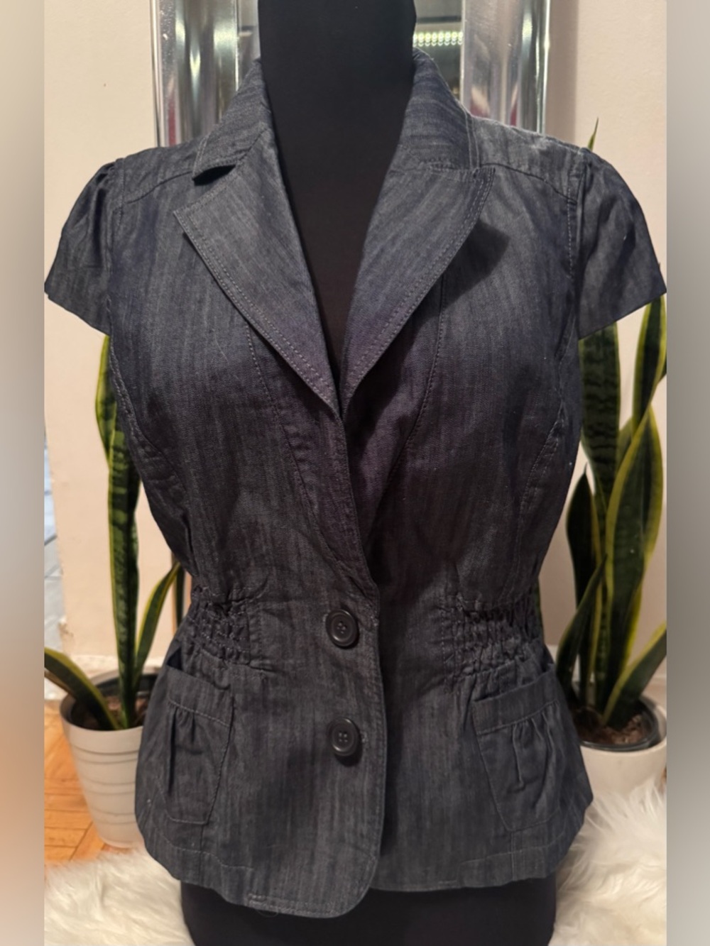 Dalia Collection Dark Gray Short Sleeve Denim Blazer